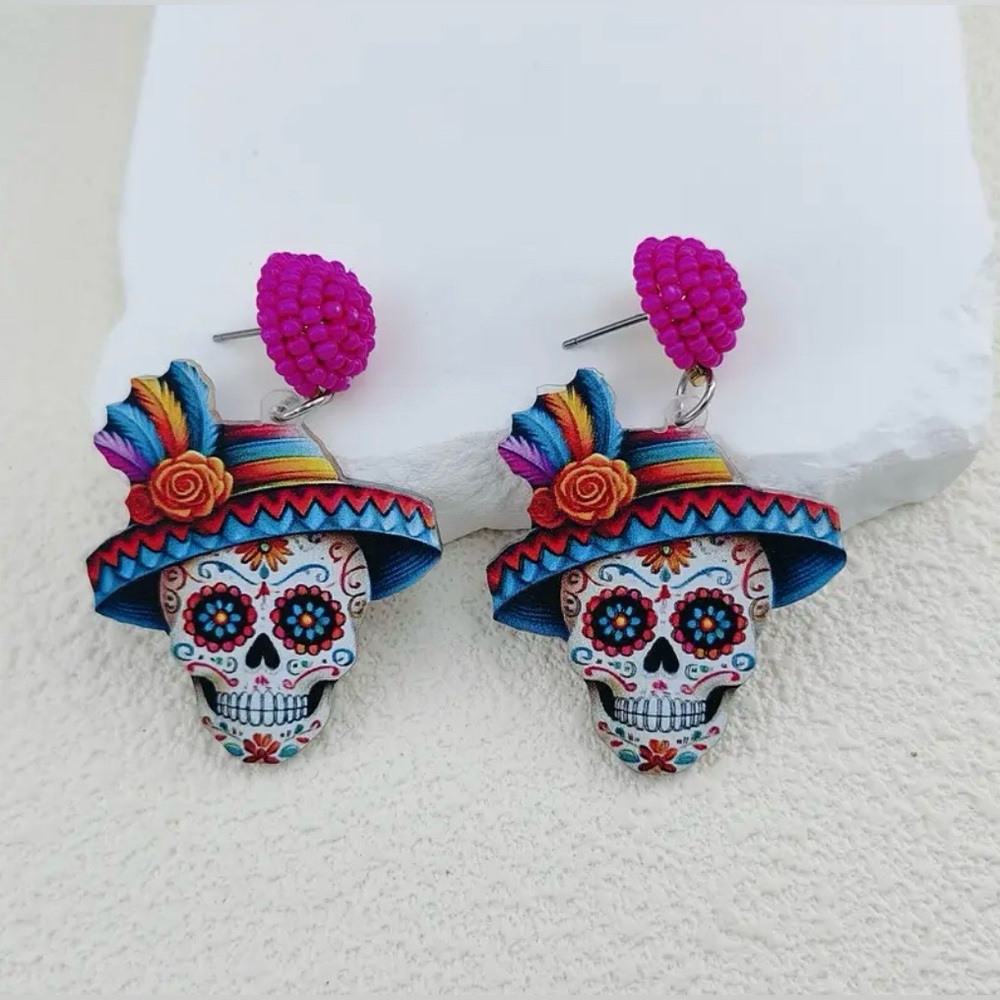 Sugar Skull Colorful Earrings Halloween Day of the Dead New